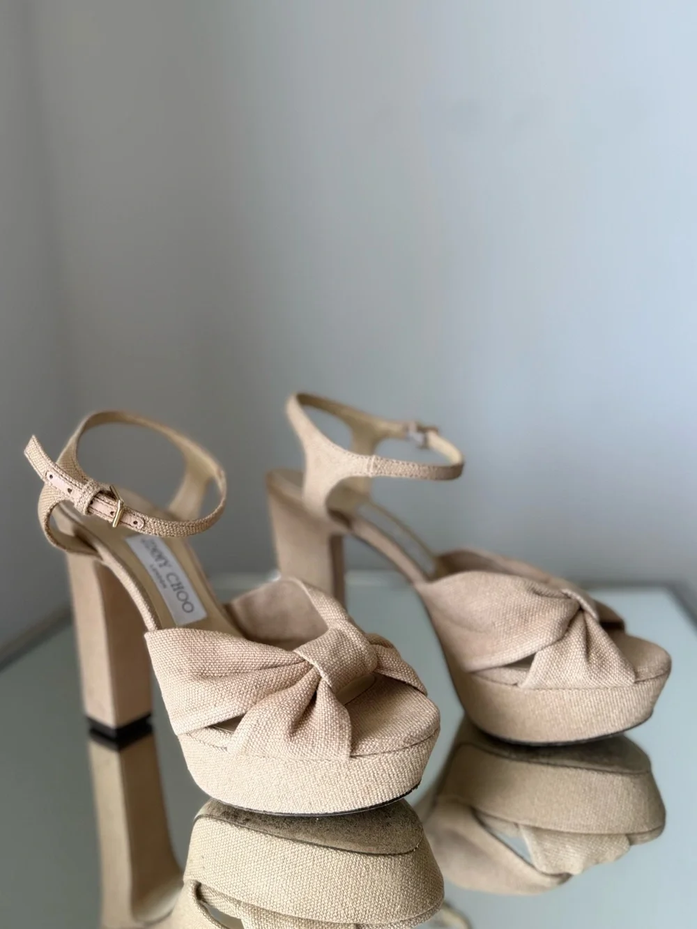Like new Jimmy Choo Heloise 120 Linen Platform Sandals $1,095 37.5 - Picture 9 of 16